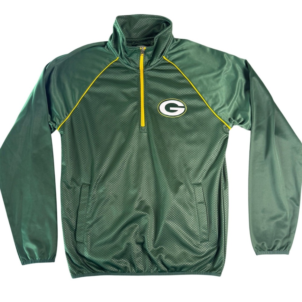 NFL Green Bay Packers Mens Quarter Zip Pullover Jacket Green Yellow Medium